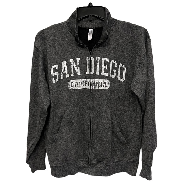 Teemax Heather Grey San Diego Zip Up High Neck Elastic Band Hem and Cuffs Jacket - Picture 2 of 4